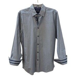 Robert Graham Mens Large Blue Button Up Modern Americana Geometric Long Sleeve